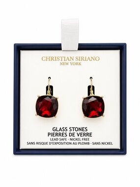 Christian Siriano Gold-Tone Drop Earrings with Deep Red Stones